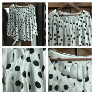 Women Blouse H&M XL white black spots long sleeves